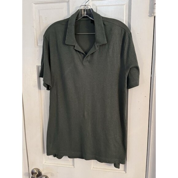 Theory Men’s Sz L Open Collar Cotton Jersey Green Polo Shirt Soft - Picture 2 of 8